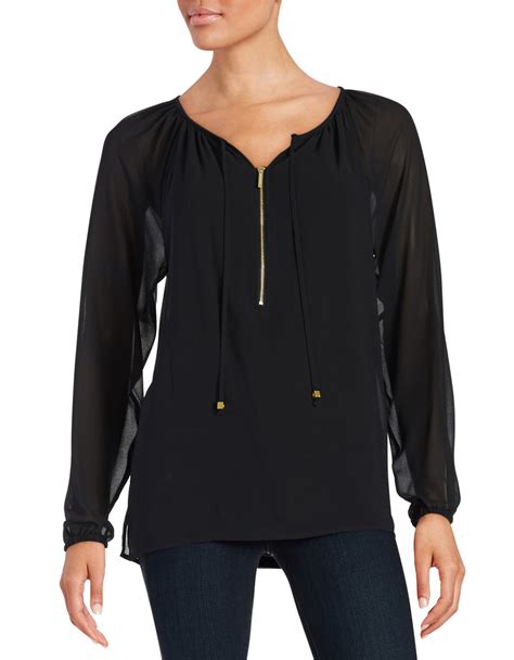 michael kors black blouse gold studs on pockets|Michael Kors blouse Women’s Medium Black Gold zipper pockets .